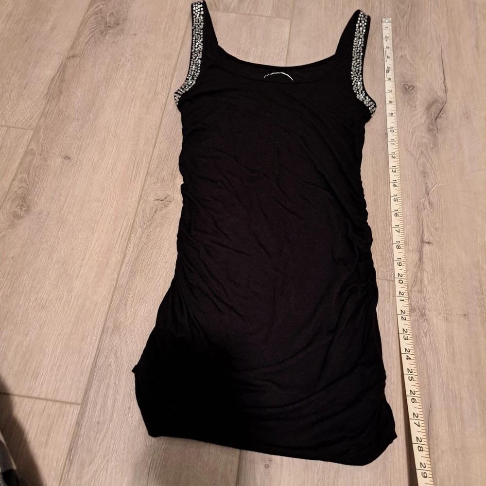 INC Tank Top Women S Black Brown Rhinestone Strap Ruched Rayon Camisole - Picture 12 of 13